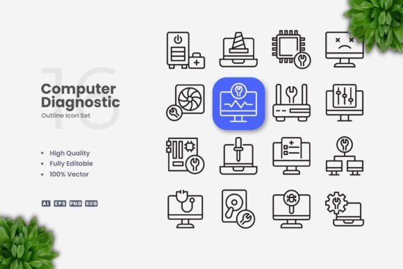 Computer Diagnostic Icons for Clear Communication