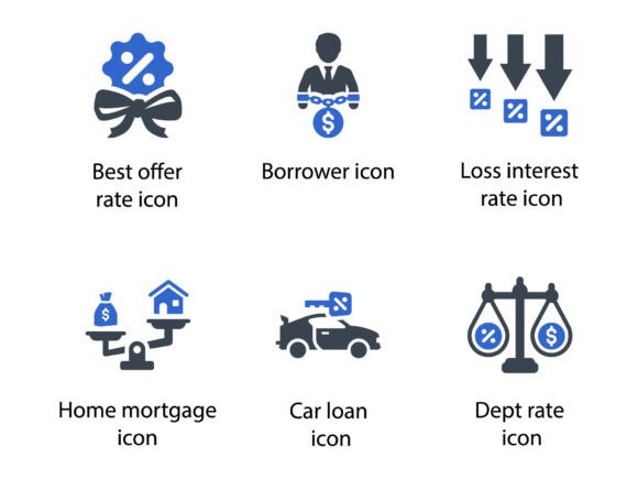 Loan Debt Icon Set 4: Elegant Design for Financial Projects
