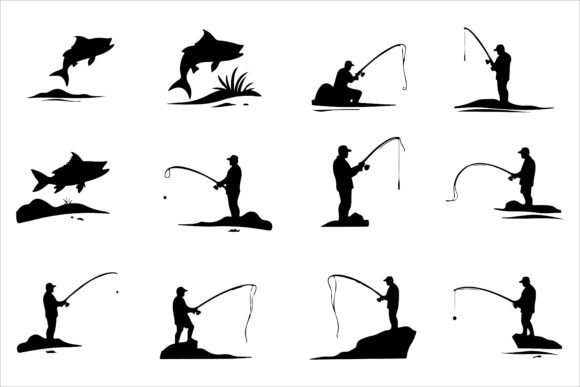 Outdoor Fishing Silhouette Set